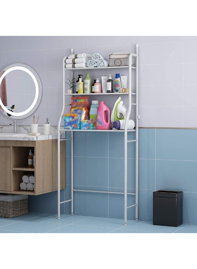 كيمايا رف تخزين موفر للمساحة بثلاثة أرفف للحمام، يُعلق فوق المرحاض، حامل زاوية للحمام، ملحقات تنظيم التخزين، الغسالة، رف عمودي للحمام (رف الغسالة) - Image 3